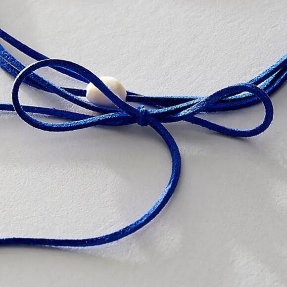 Free People Coquette Pearl & Bow Grapejuice Blues Choker Necklace in Blue NWT - Picture 12 of 15